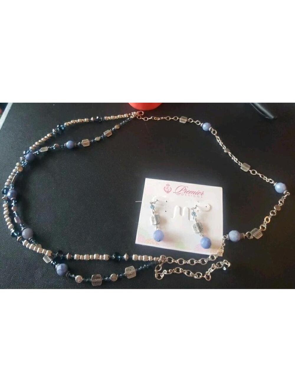 Retired Premier Designs Beaded Denim Necklace & Earrings Set NWT Periwinkle